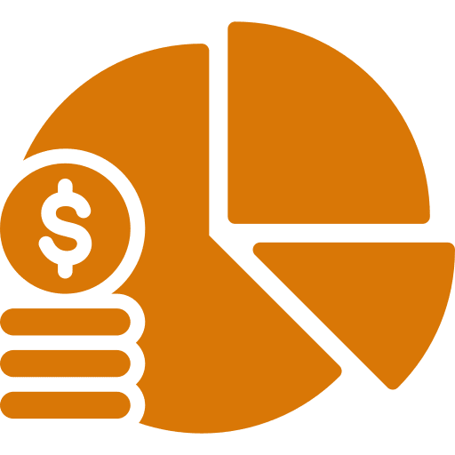 Icon of a hand holding a coin next to a pie chart.