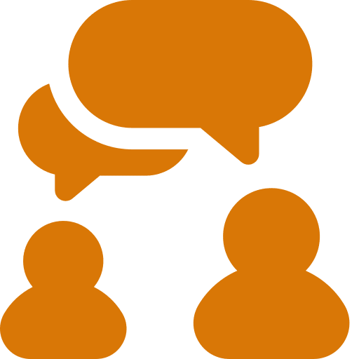 Two people communicating with speech bubbles above them.