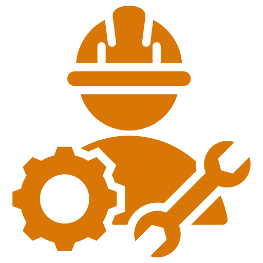 Icon of a construction worker with tools and gear.