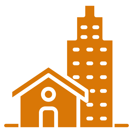 Icon showing a house next to a tall office building.