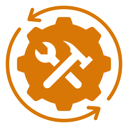 Orange gear and wrench icon symbolizing maintenance or settings.